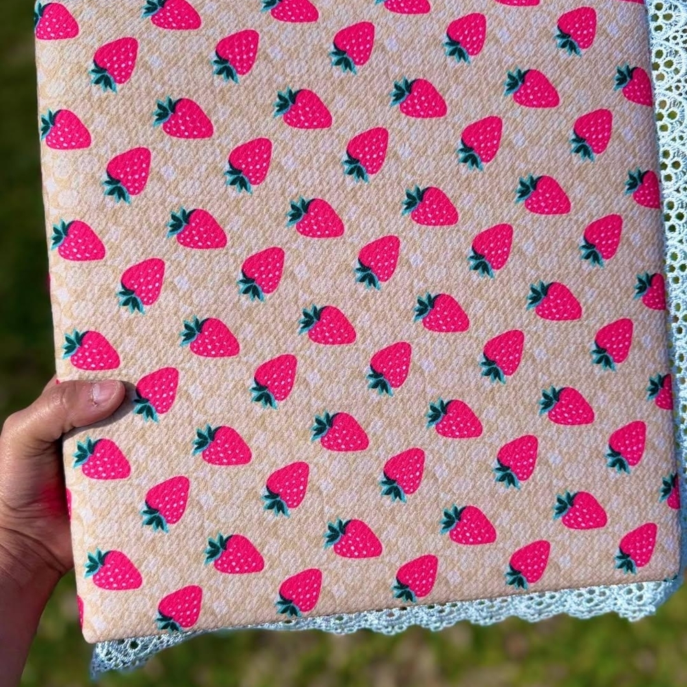 Strawberry Print Fabric with Lace Trim Vintage Scrap Book